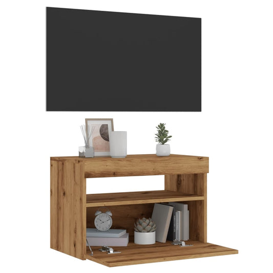 vidaXL TV Cabinet with LED Lights Artisan Oak 60x35x40 cm Engineered Wood