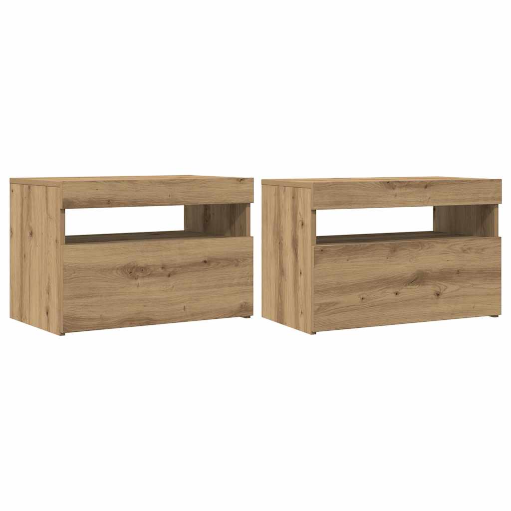 2 Piece TV Cabinet Set with LED Lights Artisan Oak Engineered Wood