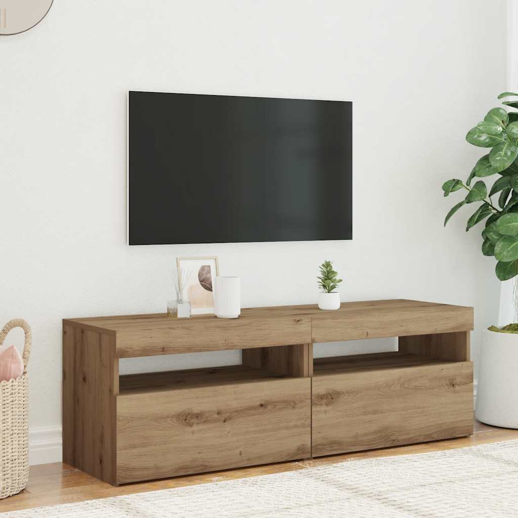 2 Piece TV Cabinet Set with LED Lights Artisan Oak Engineered Wood