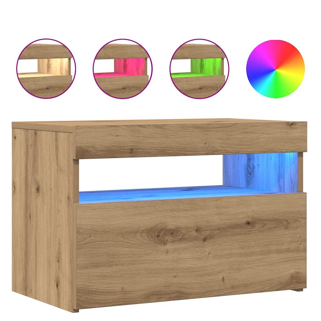 2 Piece TV Cabinet Set with LED Lights Artisan Oak Engineered Wood