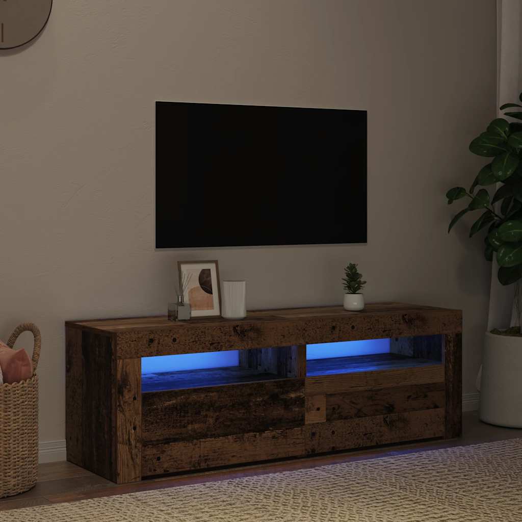 TV Cabinet with LED Lights Old Wood 120x35x40cm Engineered Wood