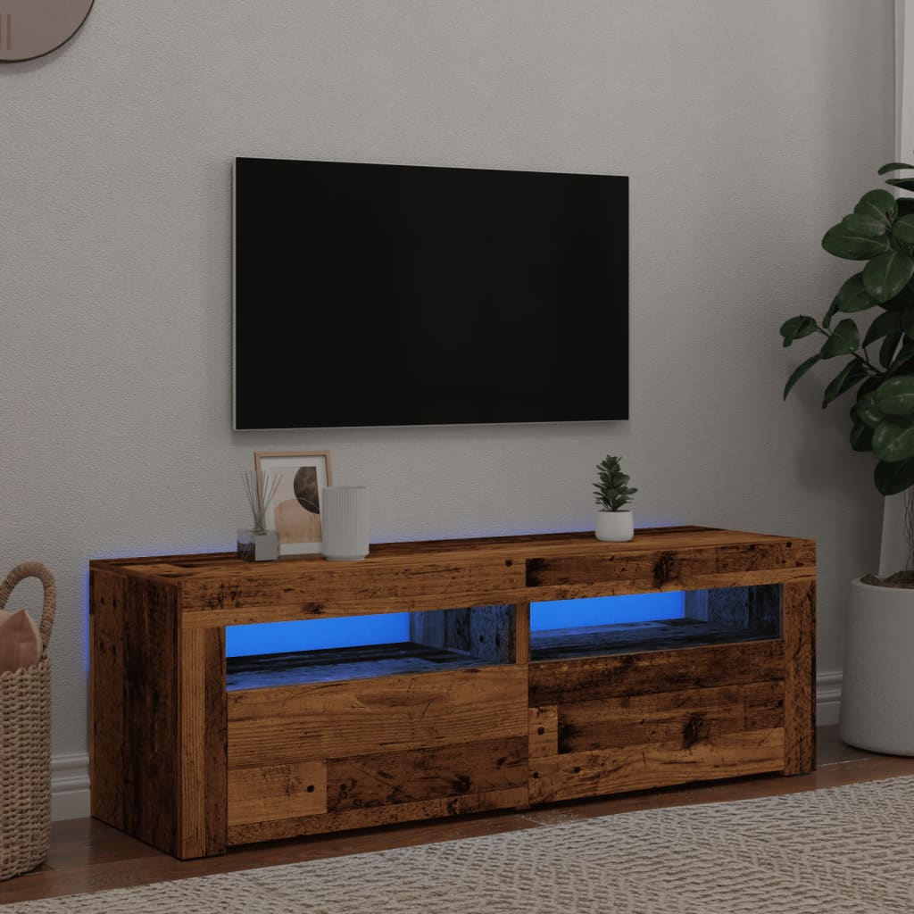 vidaXL TV Cabinet with LED Lights Old Wood 120x35x40 cm Engineered Wood