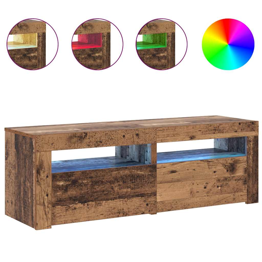 TV Cabinet with LED Lights Old Wood 120x35x40cm Engineered Wood