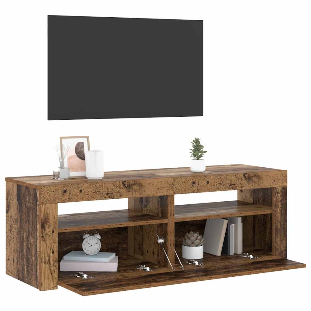 TV Cabinet with LED Lights Old Wood 120x35x40cm Engineered Wood