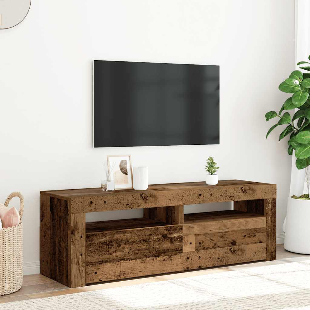 TV Cabinet with LED Lights Old Wood 120x35x40cm Engineered Wood