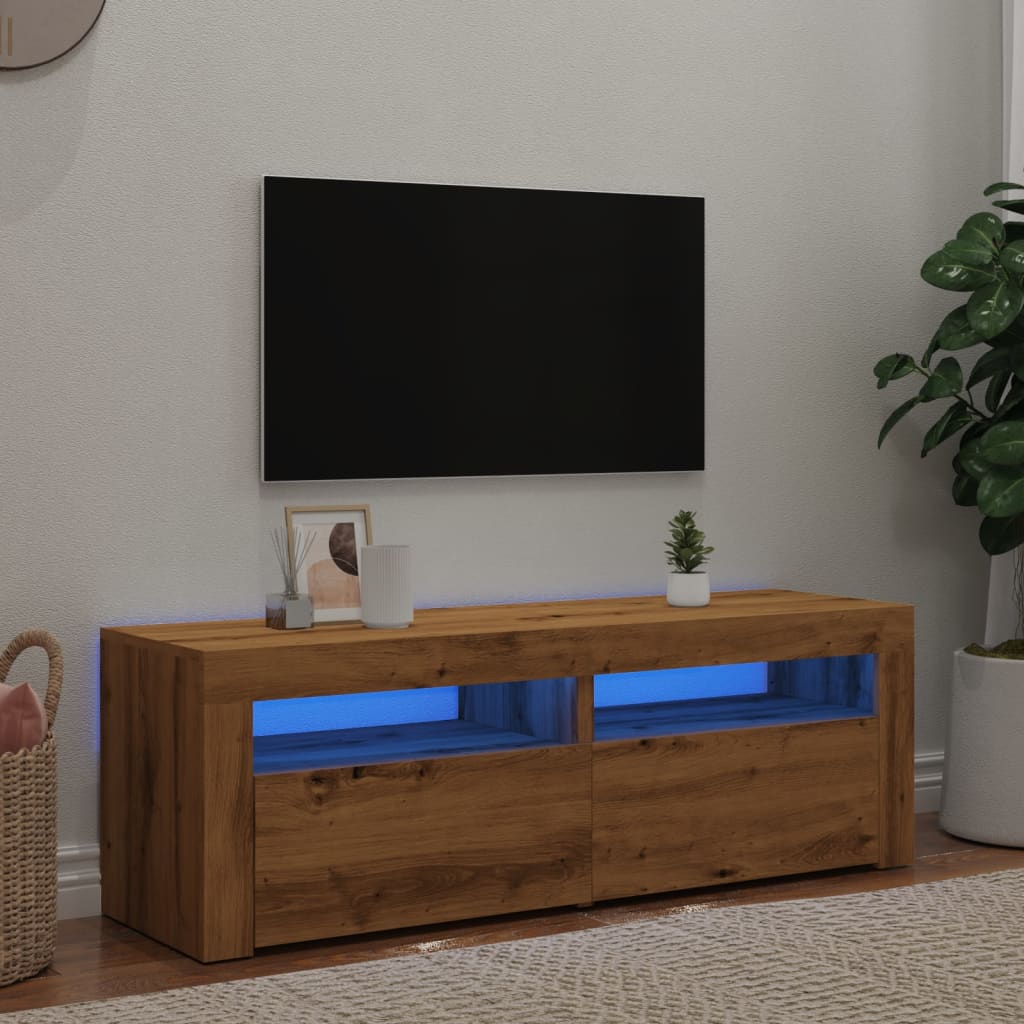 vidaXL TV Cabinet with LED Lights Artisan Oak 120x35x40 cm Engineered Wood