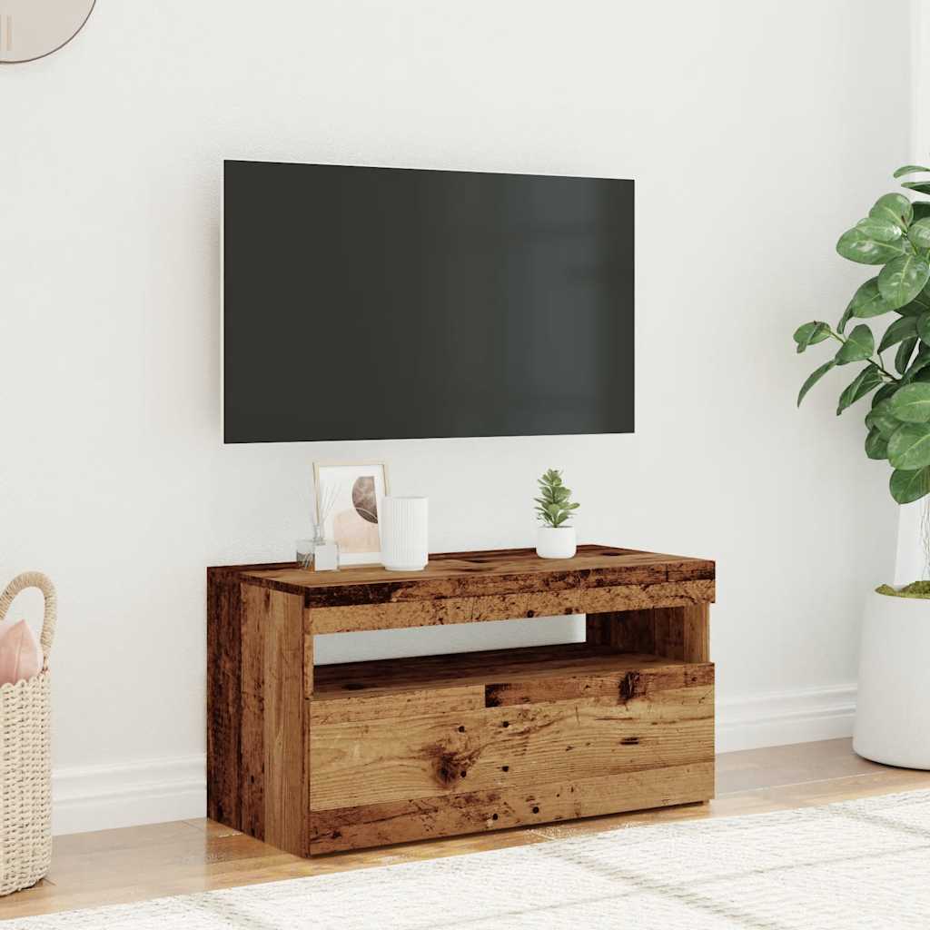 vidaXL TV Cabinet with LED Lights Old Wood 75x35x40 cm Engineered Wood