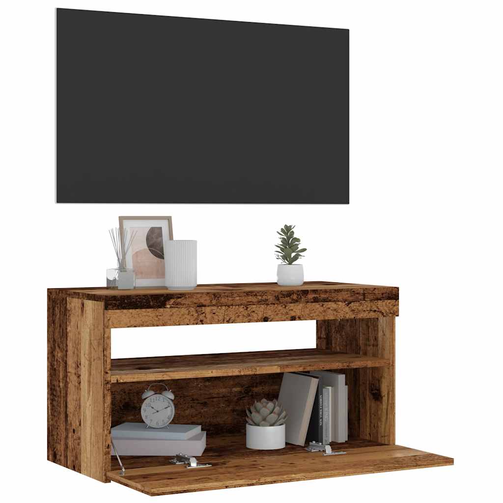 vidaXL TV Cabinet with LED Lights Old Wood 75x35x40 cm Engineered Wood