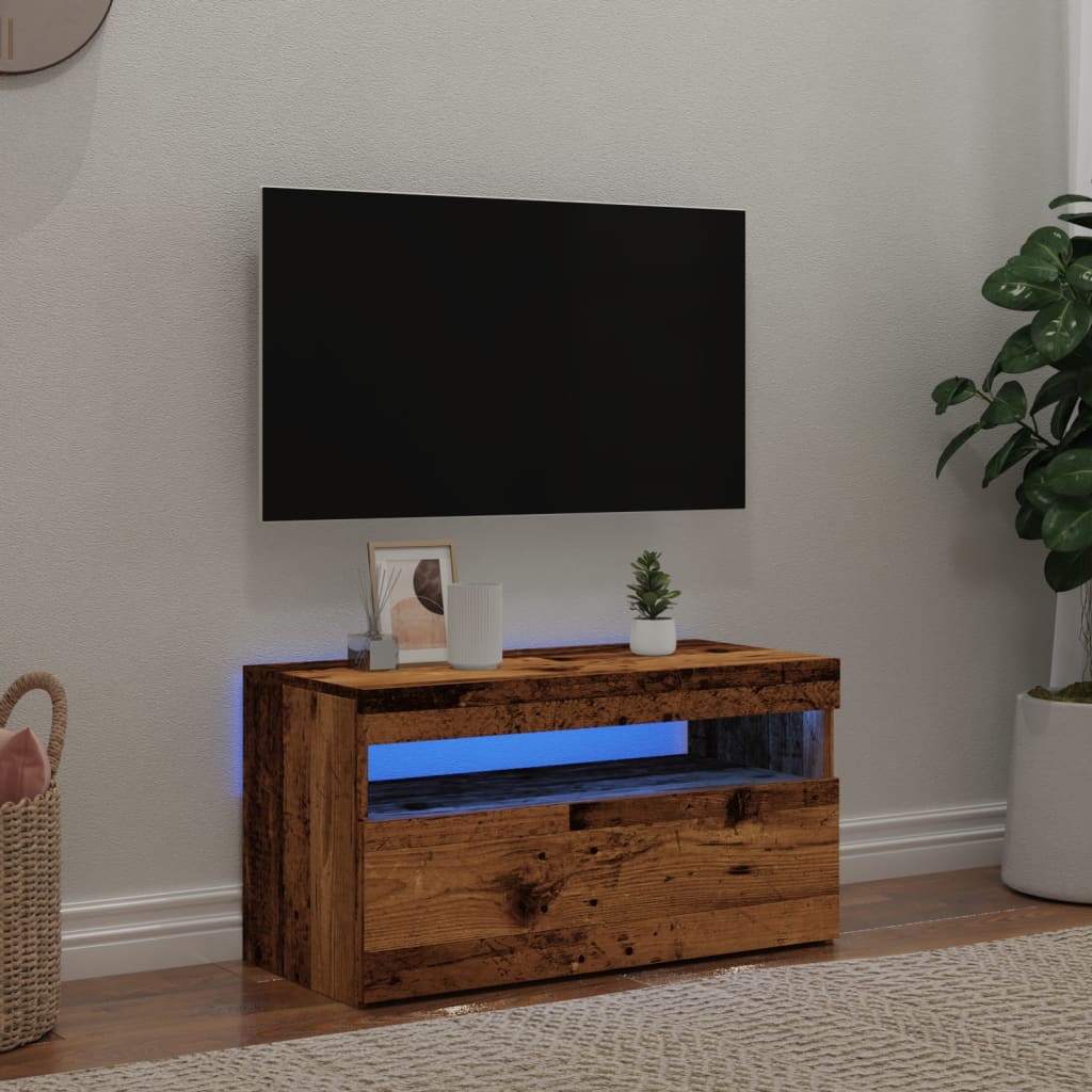 vidaXL TV Cabinet with LED Lights Old Wood 75x35x40 cm Engineered Wood