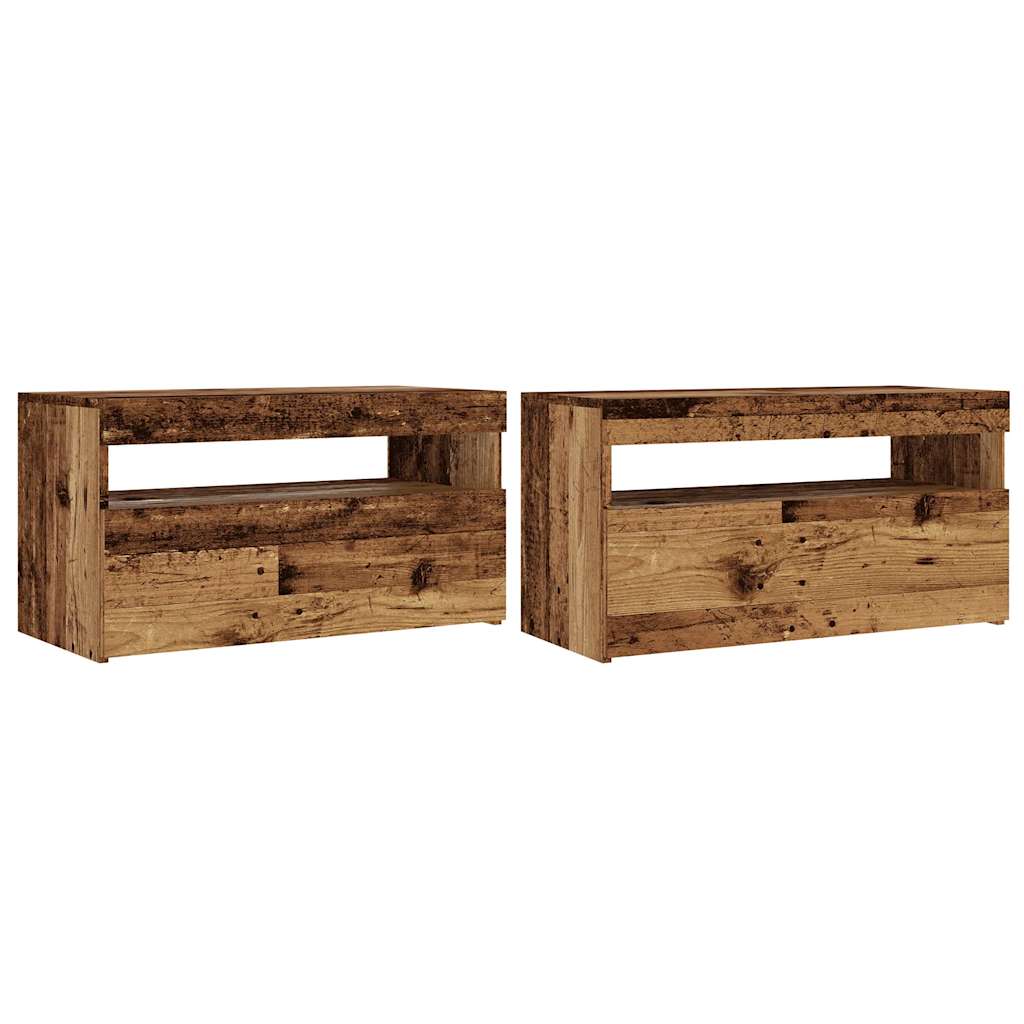 vidaXL TV Cabinets with LED Lights 2 pcs Old Wood Engineered Wood