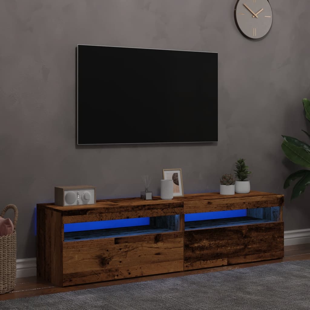 vidaXL TV Cabinets with LED Lights 2 pcs Old Wood Engineered Wood