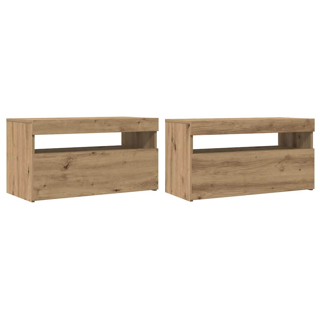 TV Cabinet with LED Lights Artisan Oak 75x35x40 cm