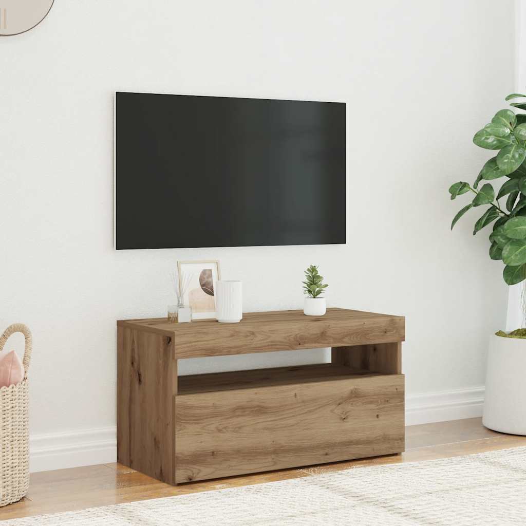 TV Cabinet with LED Lights Artisan Oak 75x35x40 cm