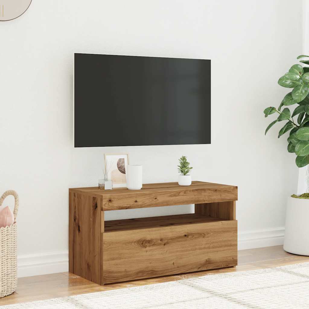 vidaXL TV Cabinet with LED Lights Artisan Oak 75x35x40 cm Engineered Wood