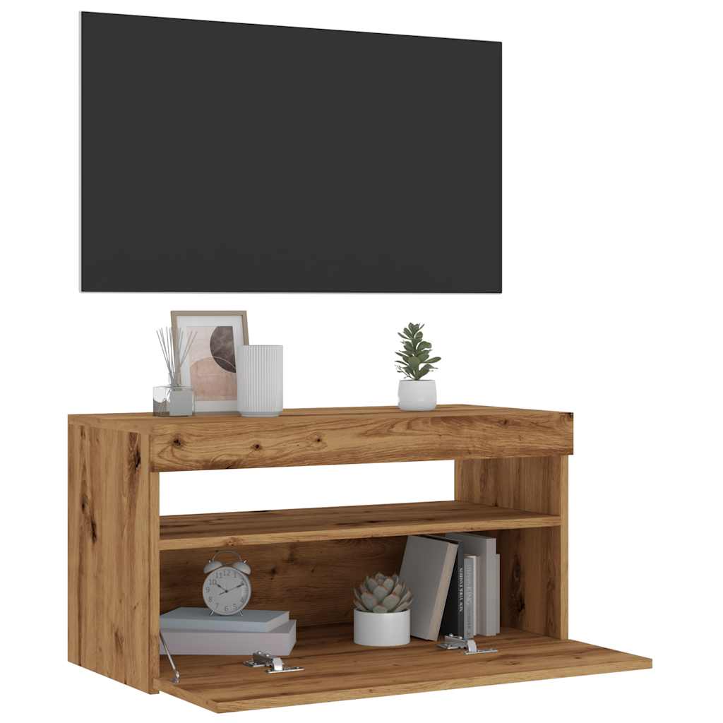 vidaXL TV Cabinet with LED Lights Artisan Oak 75x35x40 cm Engineered Wood