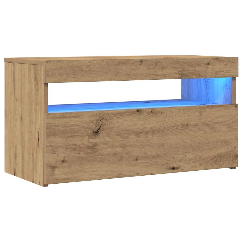 TV Cabinet with LED Lights Artisan Oak 75x35x40 cm