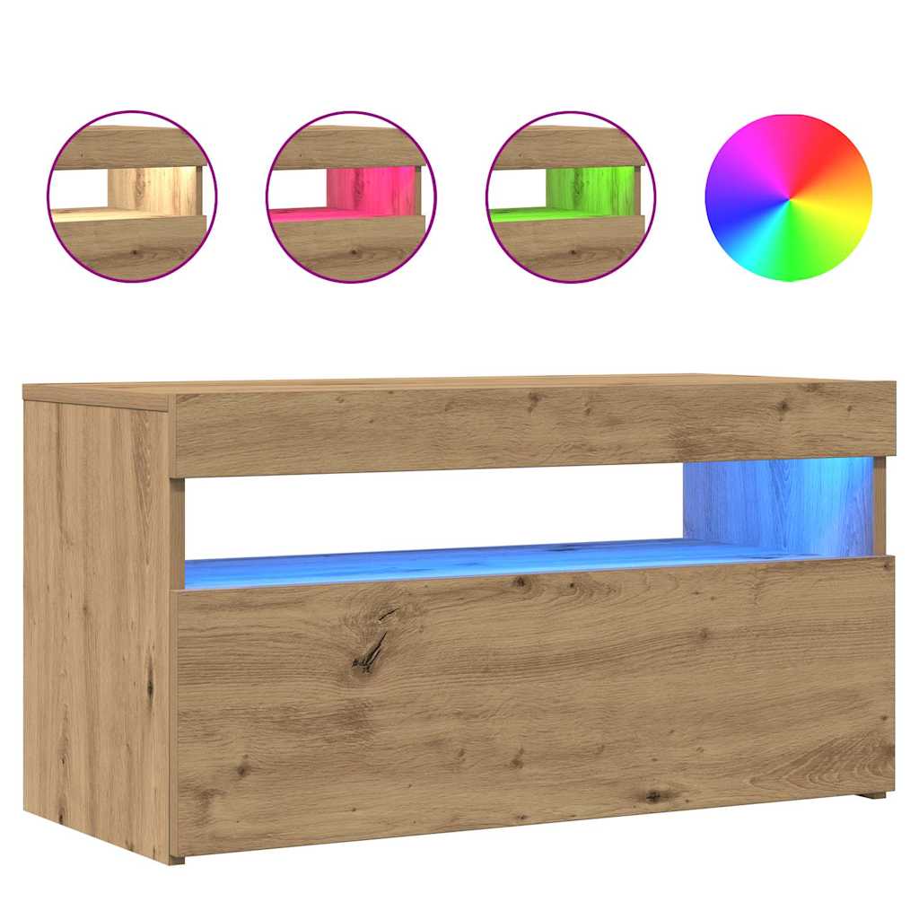 TV Cabinet with LED Lights Artisan Oak 75x35x40 cm