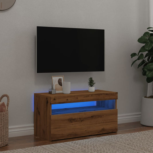 vidaXL TV Cabinet with LED Lights Artisan Oak 75x35x40 cm Engineered Wood