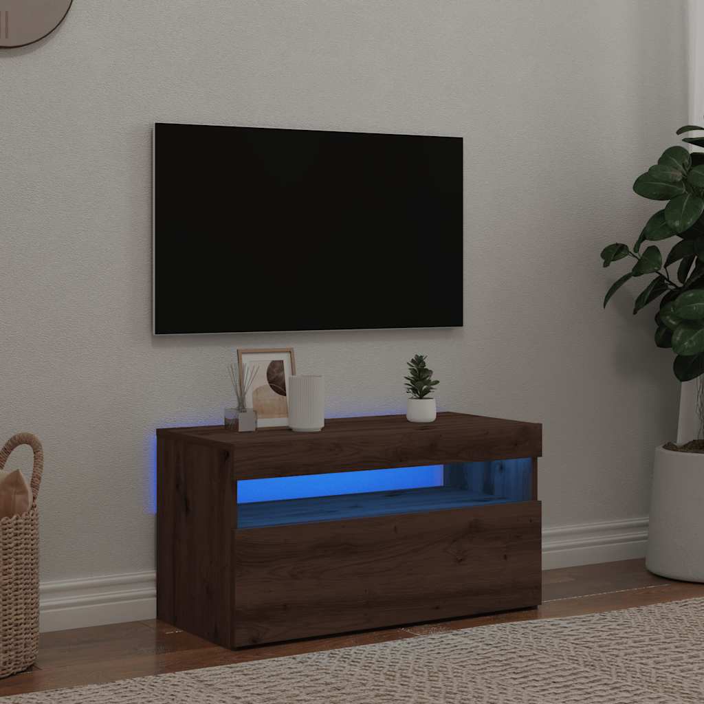 TV Cabinet with LED Lights Artisan Oak 75x35x40 cm