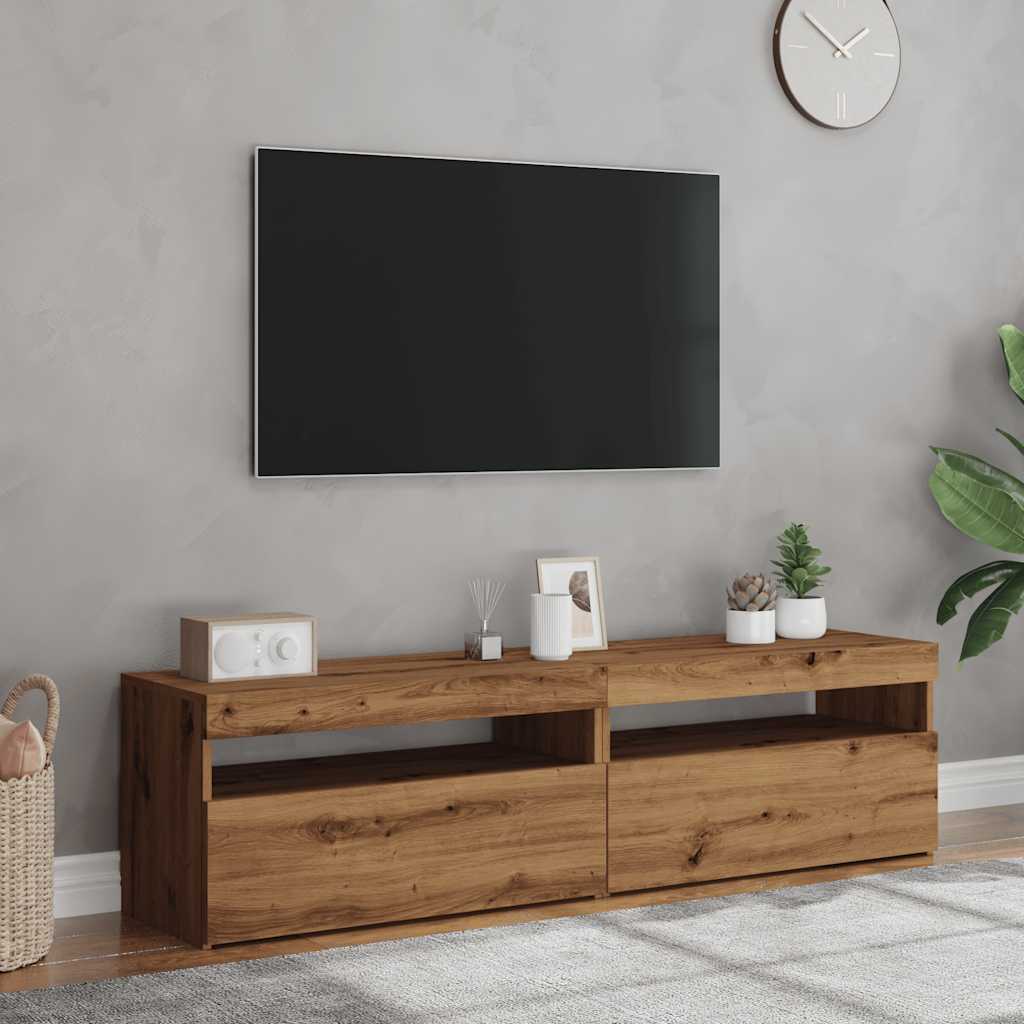 vidaXL TV Cabinets with LED Lights 2 pcs Artisan Oak Engineered Wood