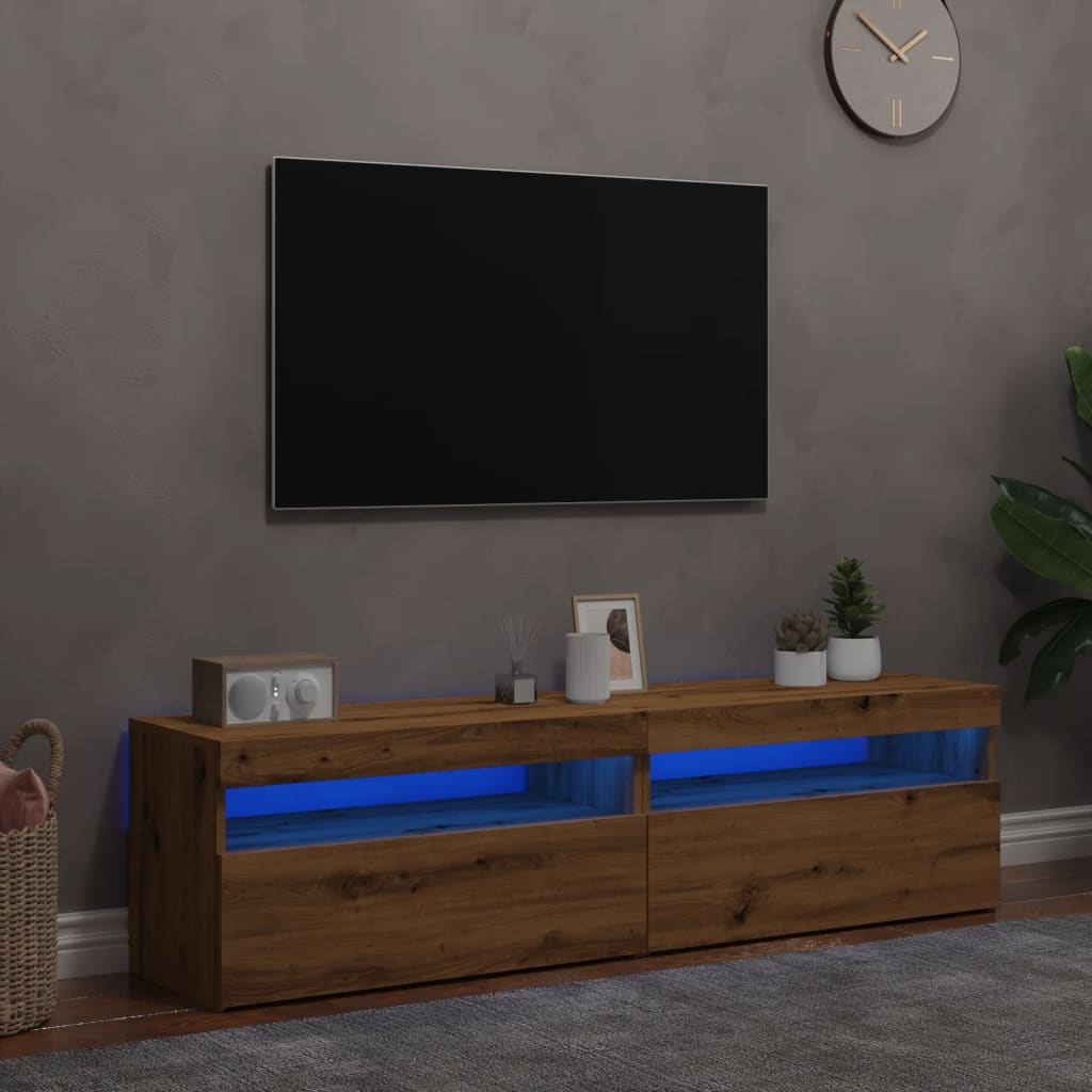 vidaXL TV Cabinets with LED Lights 2 pcs Artisan Oak Engineered Wood