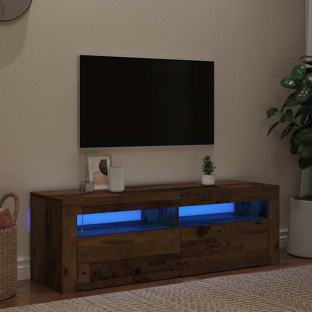 TV Cabinet with LED Lights Old Wood 120x35x40cm Engineered Wood