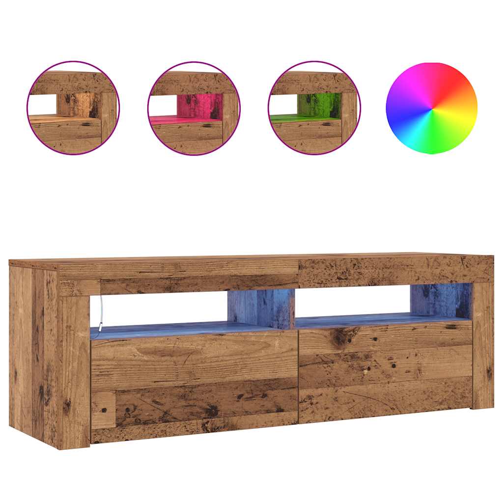 TV Cabinet with LED Lights Old Wood 120x35x40cm Engineered Wood