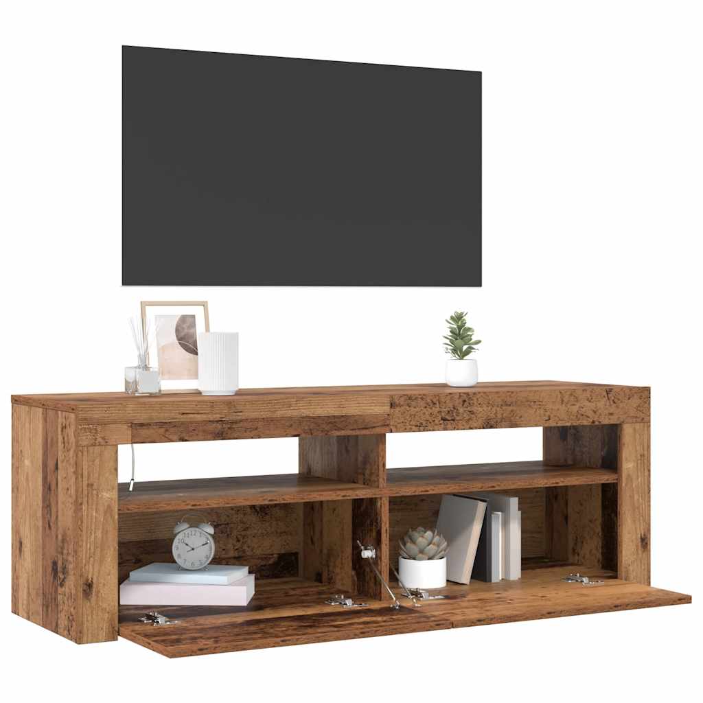 TV Cabinet with LED Lights Old Wood 120x35x40cm Engineered Wood