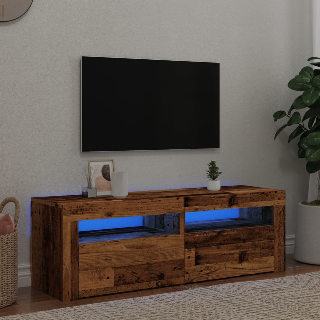 vidaXL TV Cabinet with LED Lights Old Wood 120x35x40 cm Engineered Wood