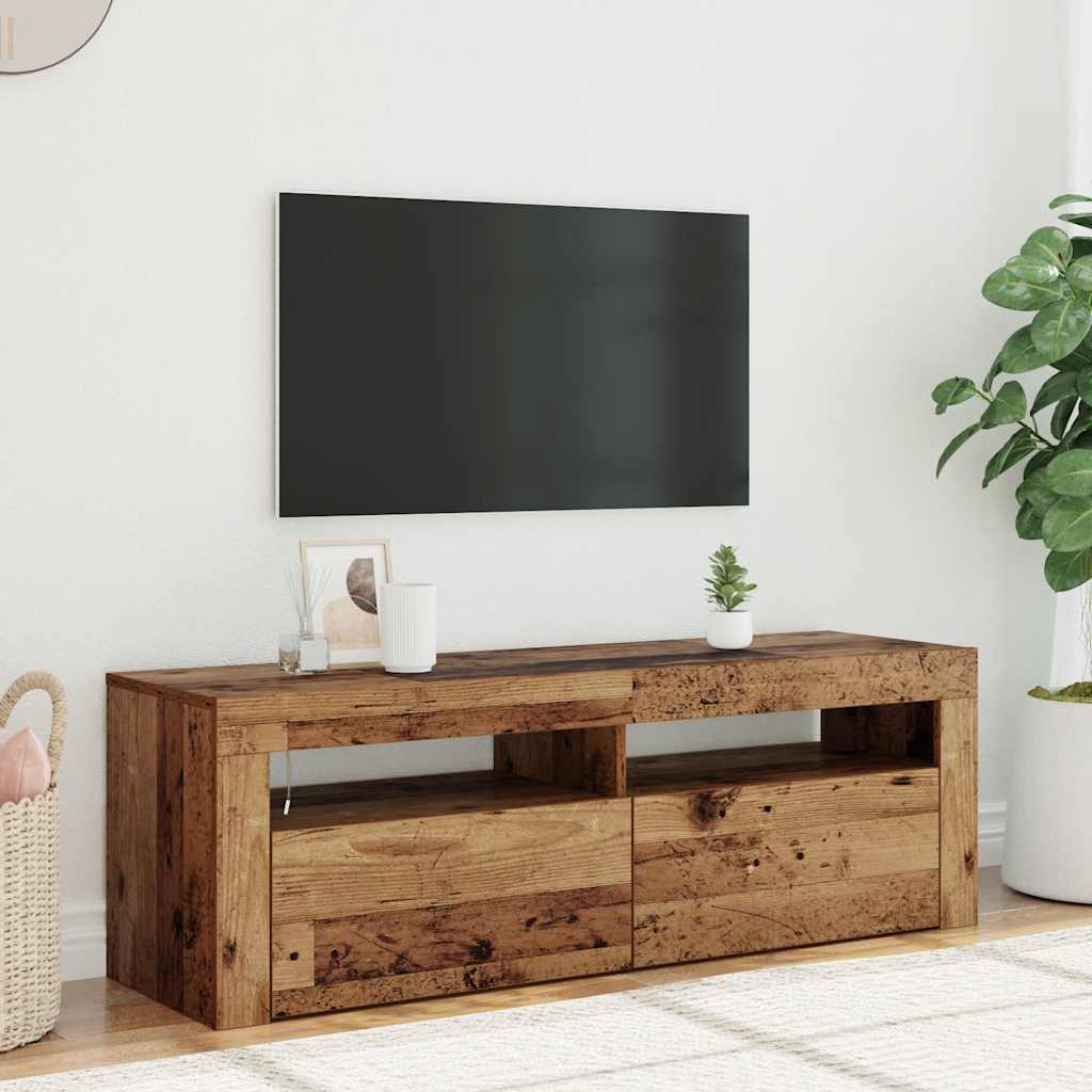 TV Cabinet with LED Lights Old Wood 120x35x40cm Engineered Wood
