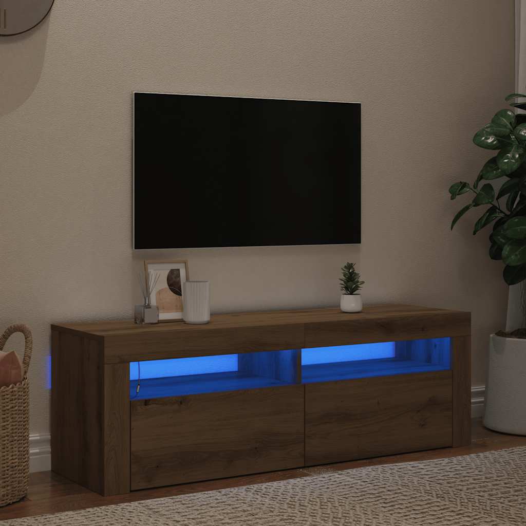TV Cabinet with LED Lights Artisan Oak 120x35x40 cm