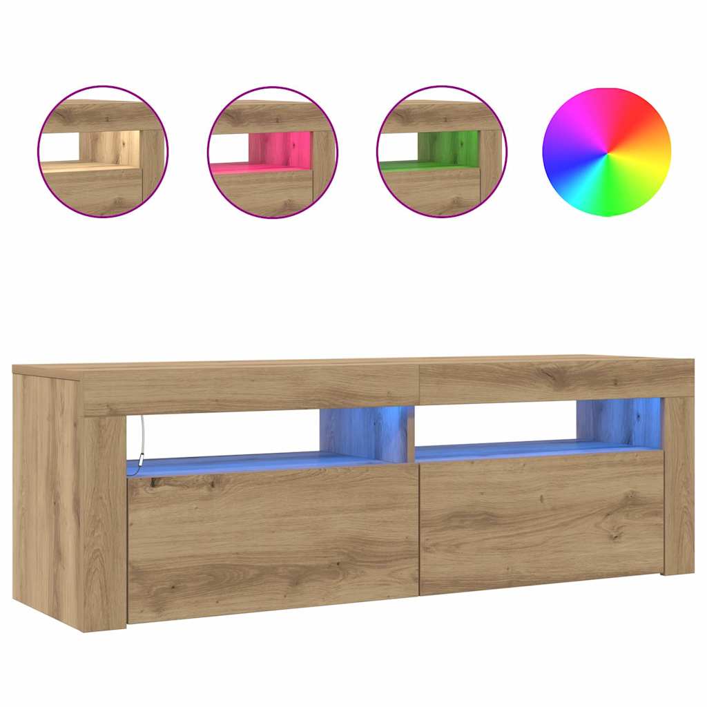TV Cabinet with LED Lights Artisan Oak 120x35x40 cm