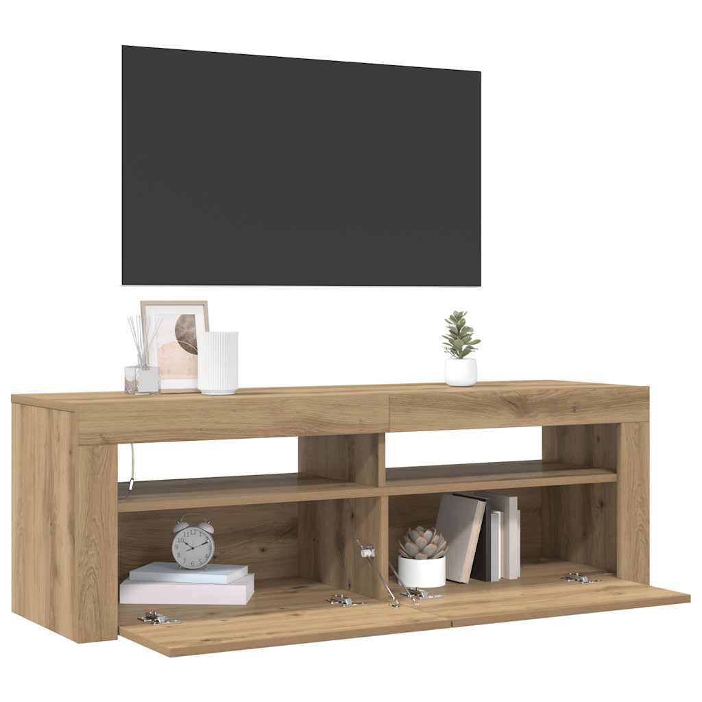 TV Cabinet with LED Lights Artisan Oak 120x35x40 cm