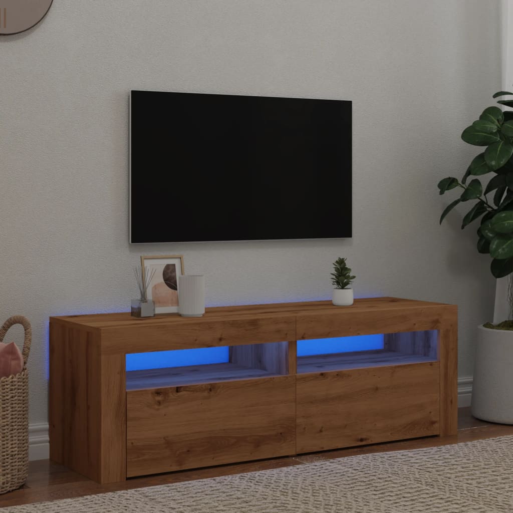 vidaXL TV Cabinet with LED Lights Artisan Oak 120x35x40 cm Engineered Wood