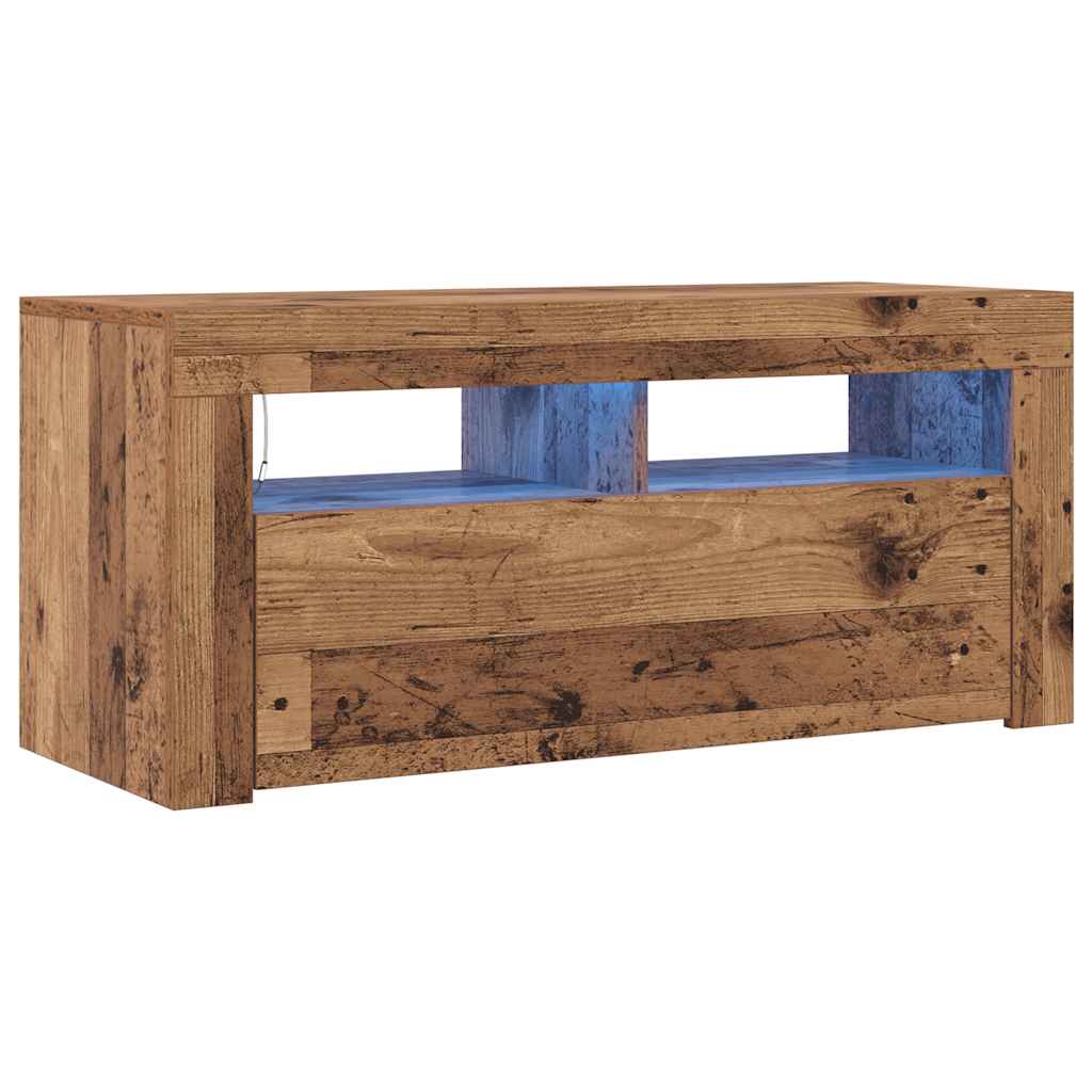 TV Cabinet with LED Lights Old Wood 90x35x40 cm Engineered Wood
