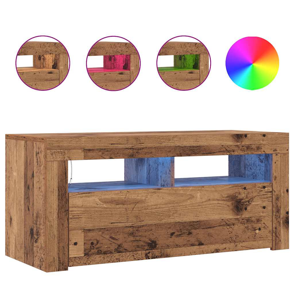 TV Cabinet with LED Lights Old Wood 90x35x40 cm Engineered Wood
