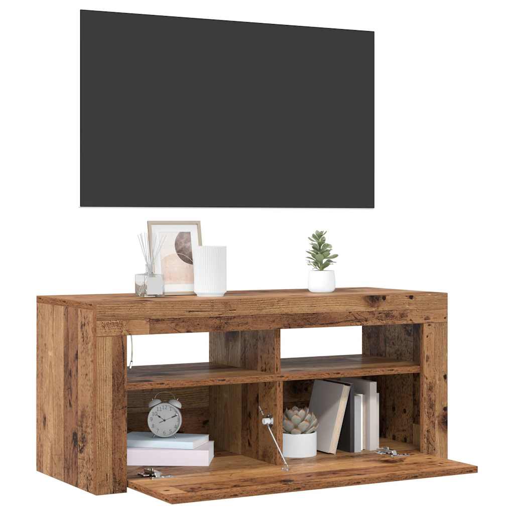 TV Cabinet with LED Lights Old Wood 90x35x40 cm Engineered Wood