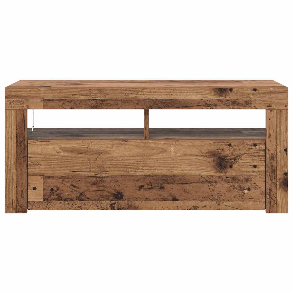 TV Cabinet with LED Lights Old Wood 90x35x40 cm Engineered Wood