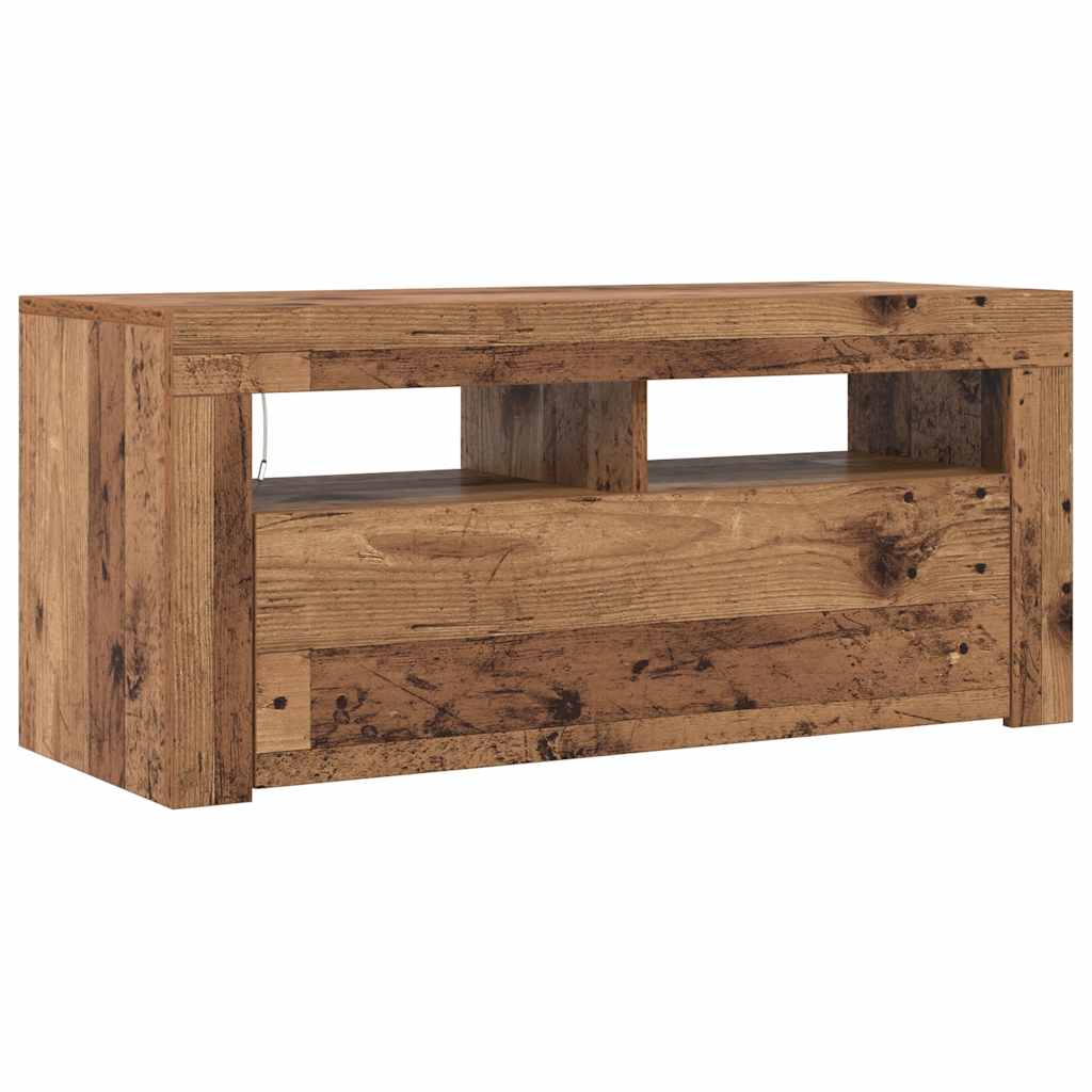 TV Cabinet with LED Lights Old Wood 90x35x40 cm Engineered Wood