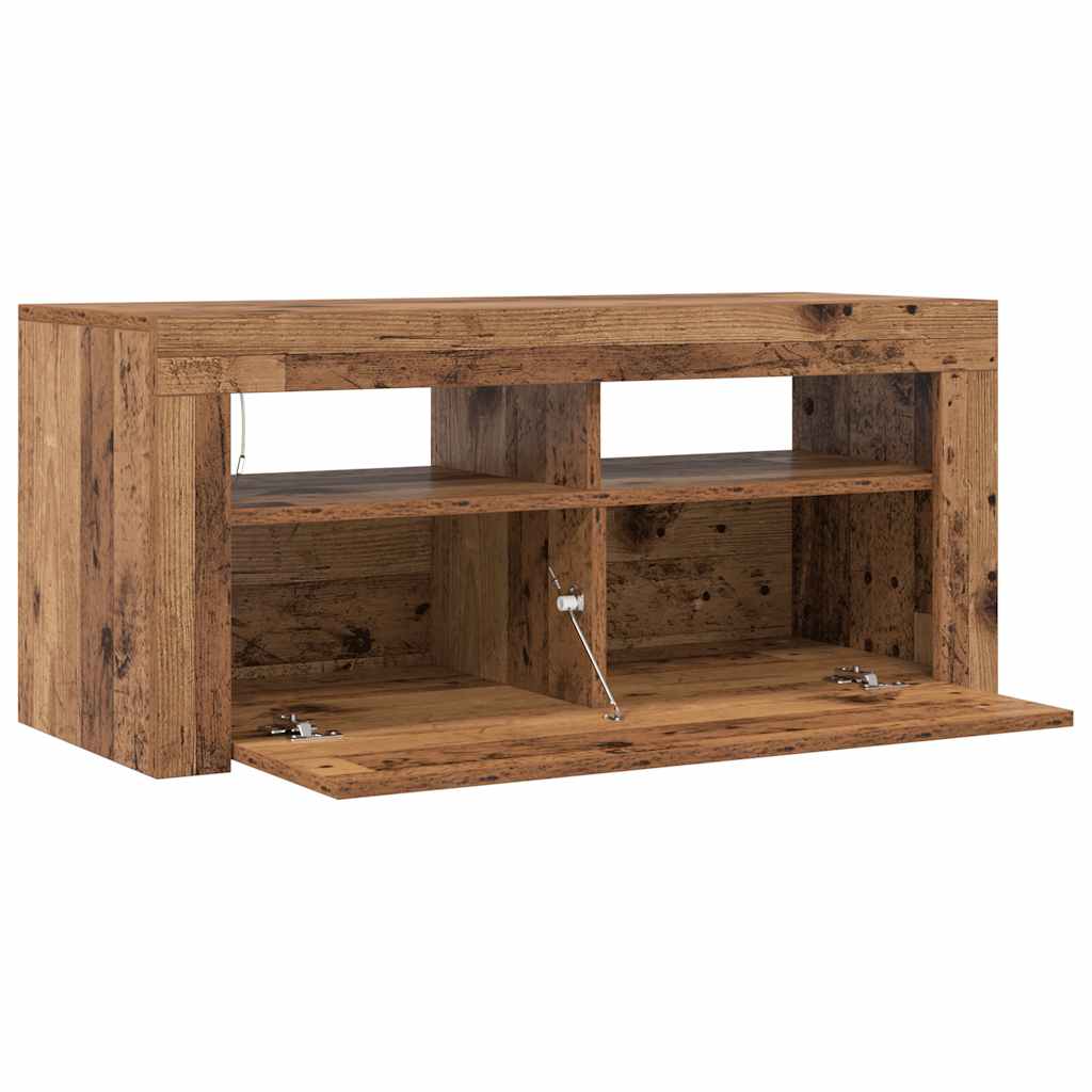 TV Cabinet with LED Lights Old Wood 90x35x40 cm Engineered Wood