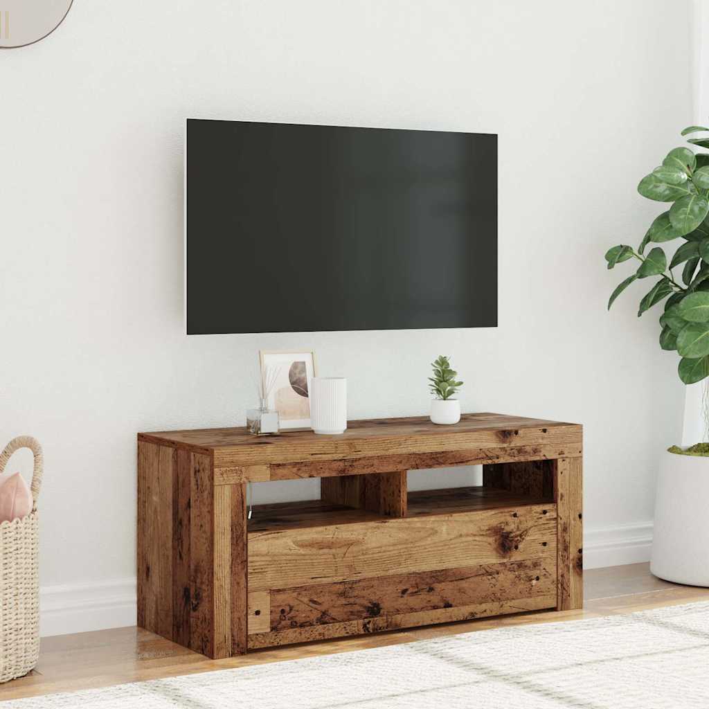 TV Cabinet with LED Lights Old Wood 90x35x40 cm Engineered Wood