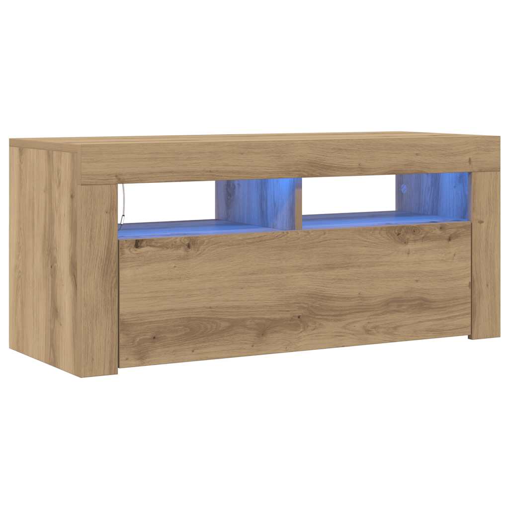 TV Cabinet with LED Lights Artisan Oak 90x35x40 cm