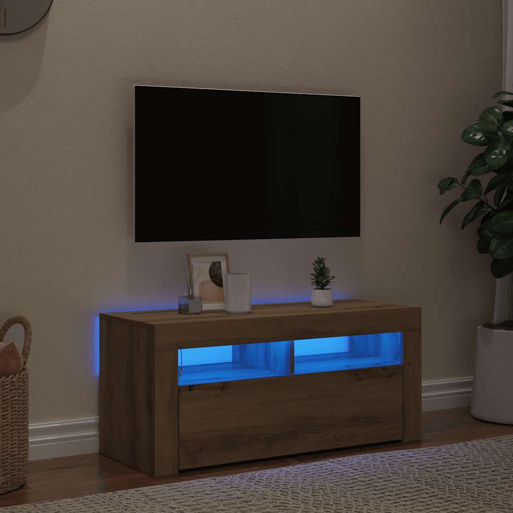 TV Cabinet with LED Lights Artisan Oak 90x35x40 cm