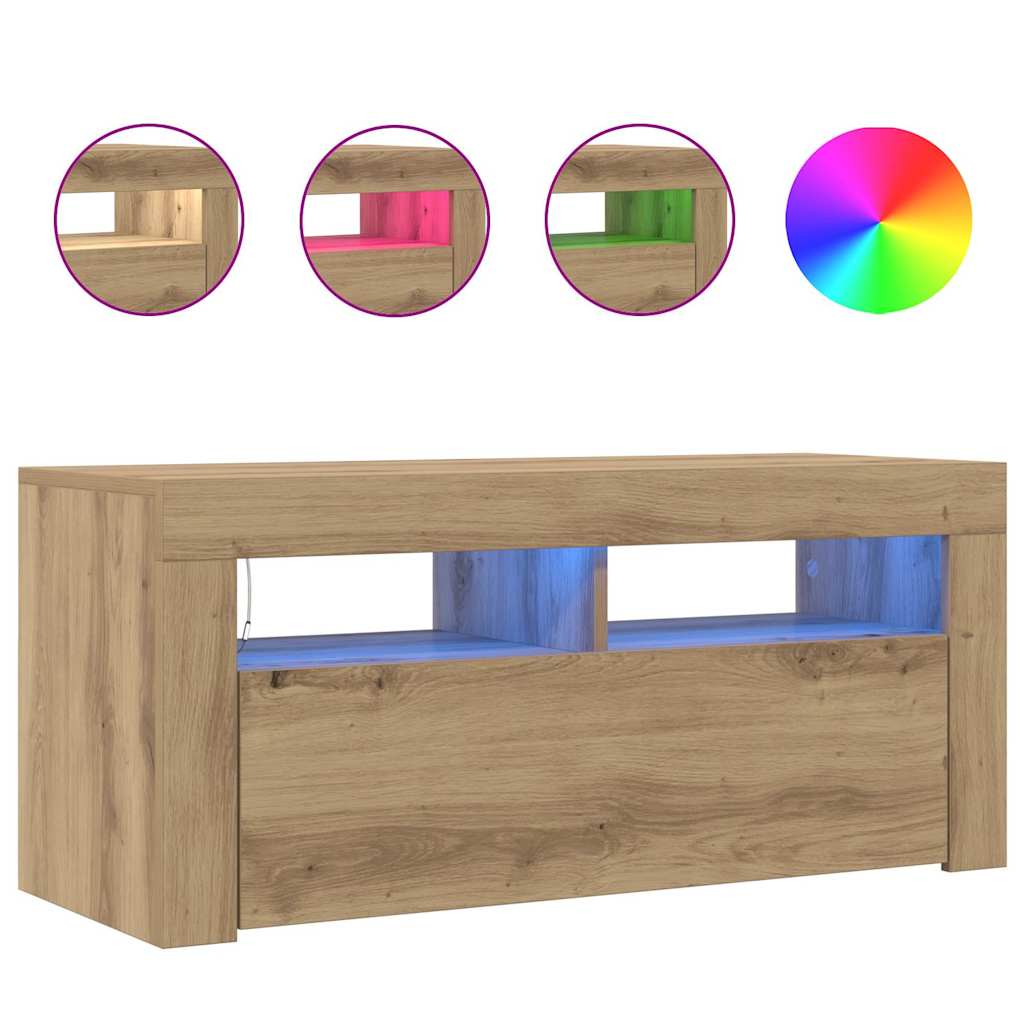 TV Cabinet with LED Lights Artisan Oak 90x35x40 cm
