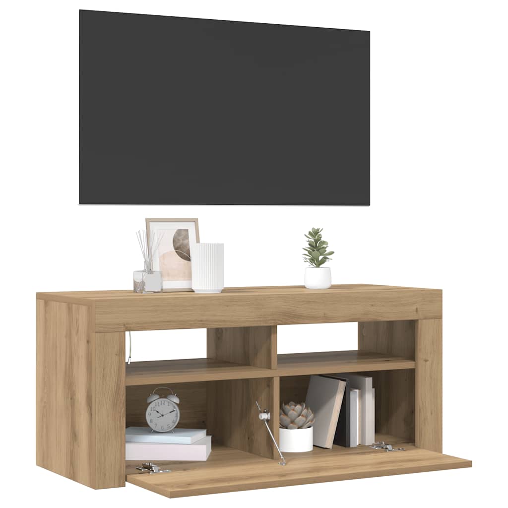 TV Cabinet with LED Lights Artisan Oak 90x35x40 cm