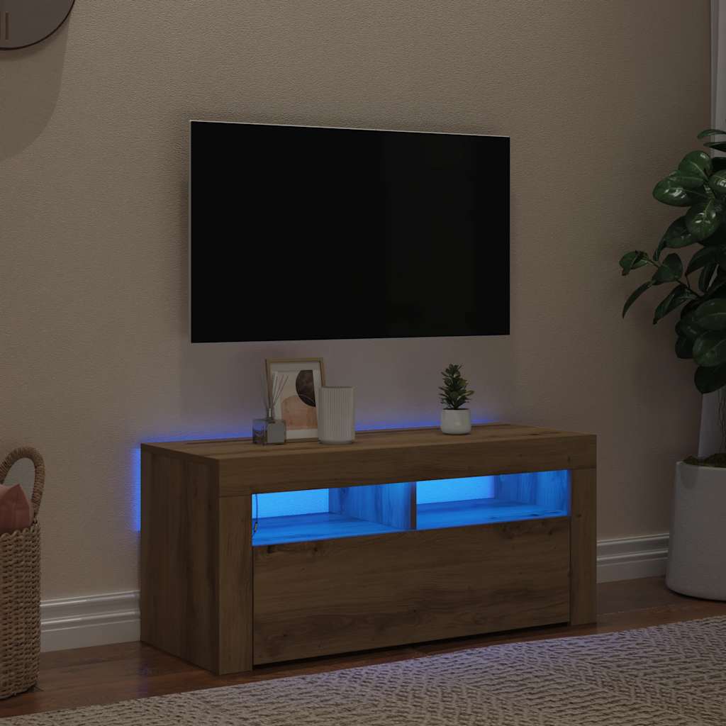 TV Cabinet with LED Lights Artisan Oak 90x35x40 cm