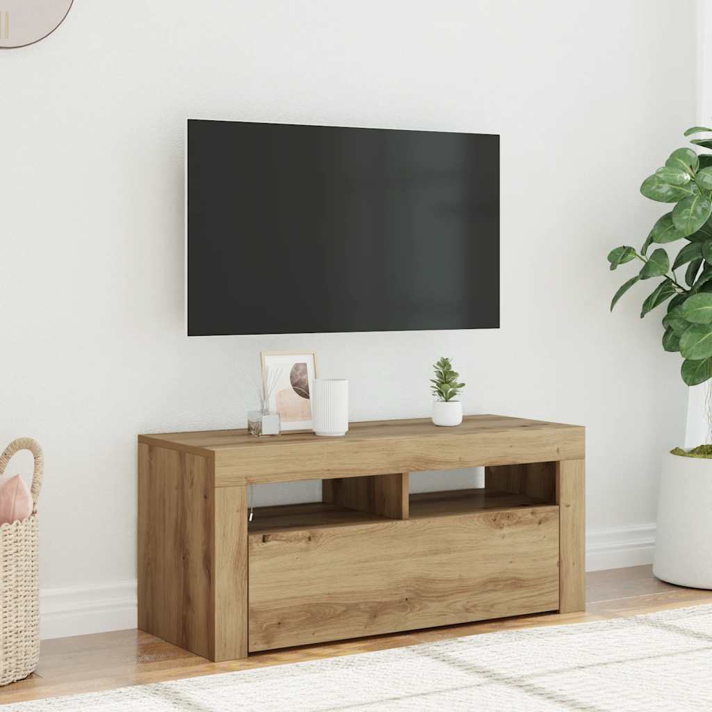 TV Cabinet with LED Lights Artisan Oak 90x35x40 cm