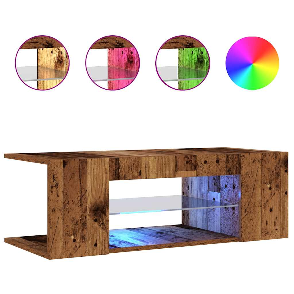 vidaXL TV Cabinet with LED Lights Old Wood 90x39x30 cm Engineered Wood