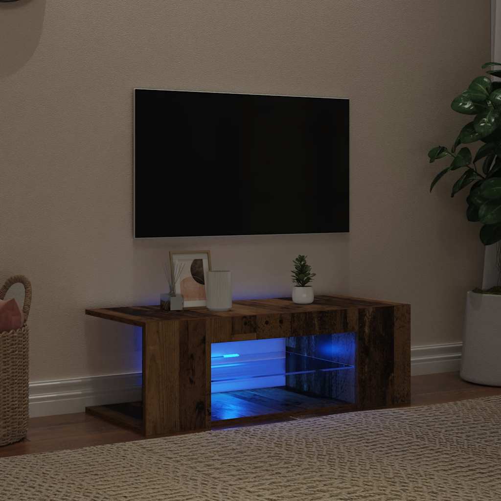 TV Cabinet with LED Lights Old Wood 90x39x30 cm Engineered Wood
