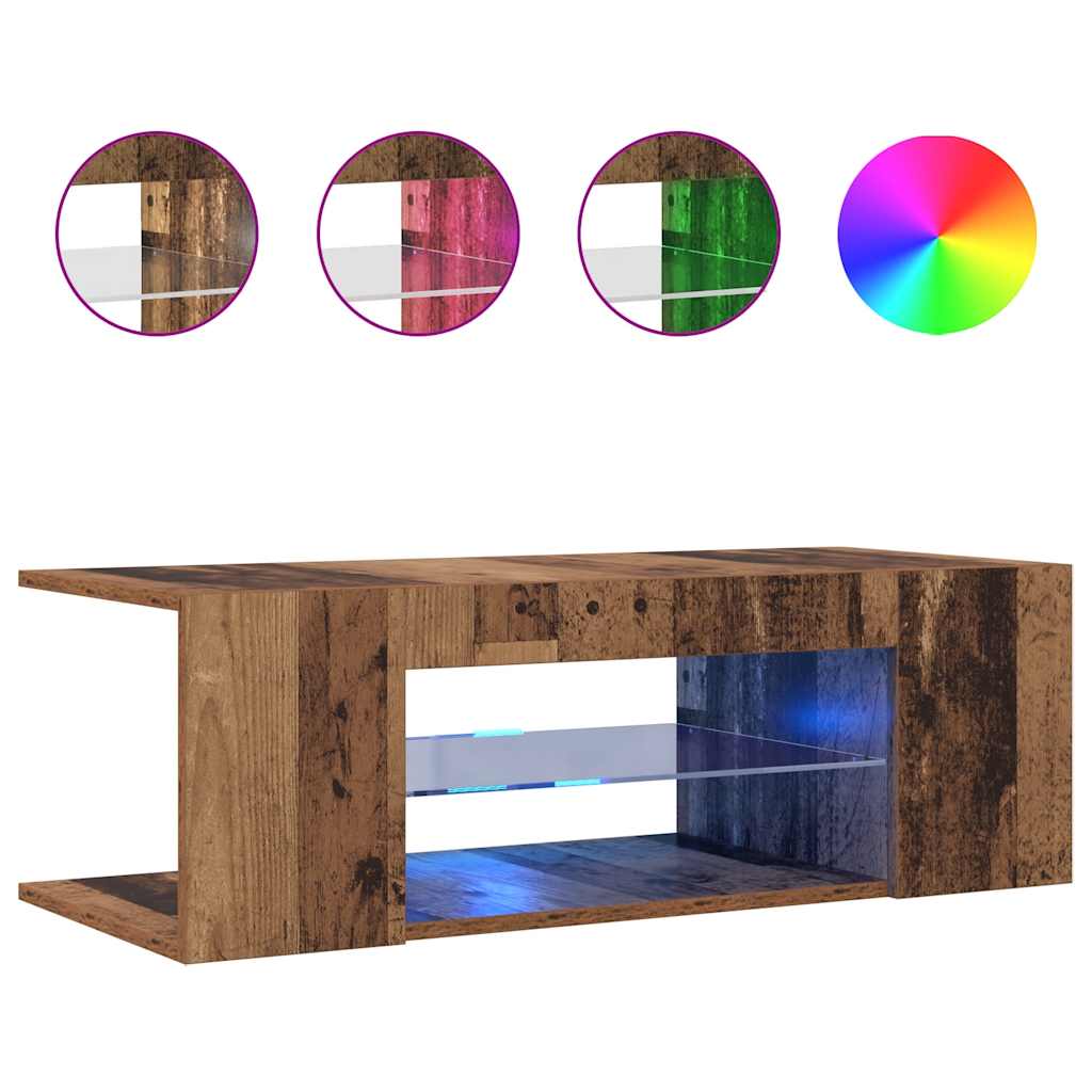 TV Cabinet with LED Lights Old Wood 90x39x30 cm Engineered Wood